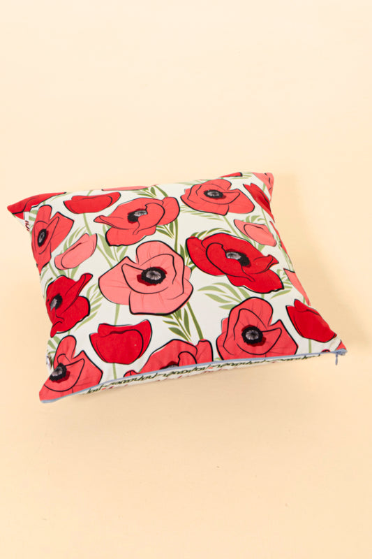 Cuscino quadrato disegnato a mano con papavero pattern 